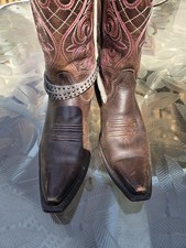Ariat Women's Leather Snip Toe Cowboy Boots Brown/Pink Embroidered US 9B