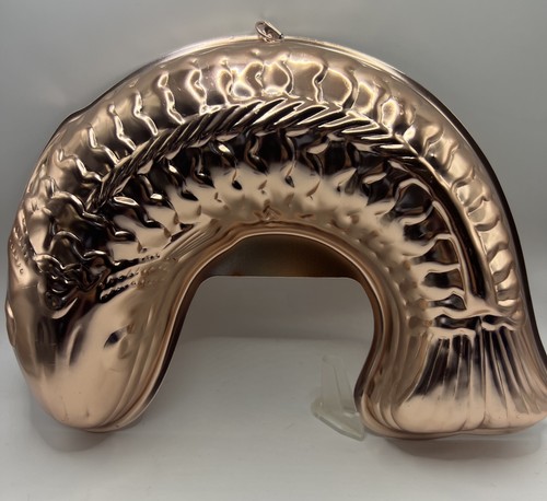 Vtg Koi Fish Shaped Gelatin Jello Mold Copper Tone Metal Mold Cottage 12"