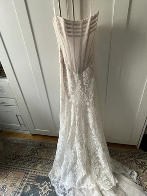 Jenny Yoo Strapless Corset Lace Wedding Dress Cream Train Sz 4