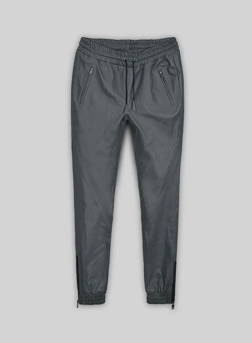 New Men's Gray Leather Sweat Pant| Genuine Lambskin Leather Joggers trouser 34.