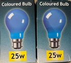 2 X 25W BC BAYONET BLUE GLS STANDARD LIGHTBULB CROMPTON
