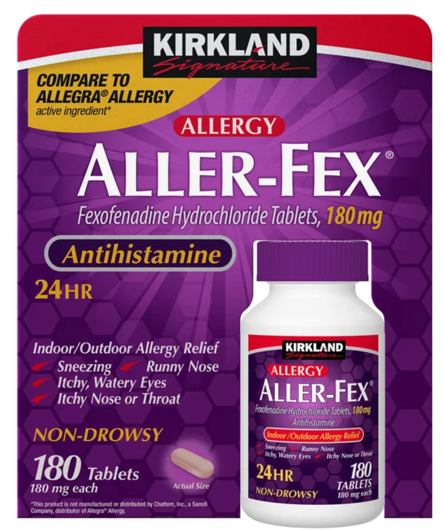 KIRKLAND Signature Aller-Fex Antihistamine 24 HR 180 mg 180 Tablets Exp 01/2028