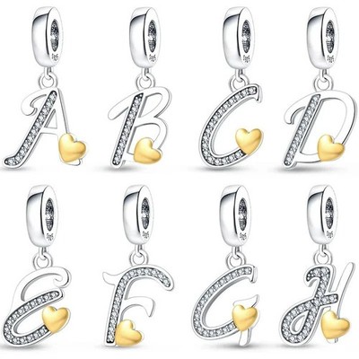S925 Anhänger Charm Bead Alphabet Geburtstag Namen Buchstabe A - Z Liebe Herz AFG