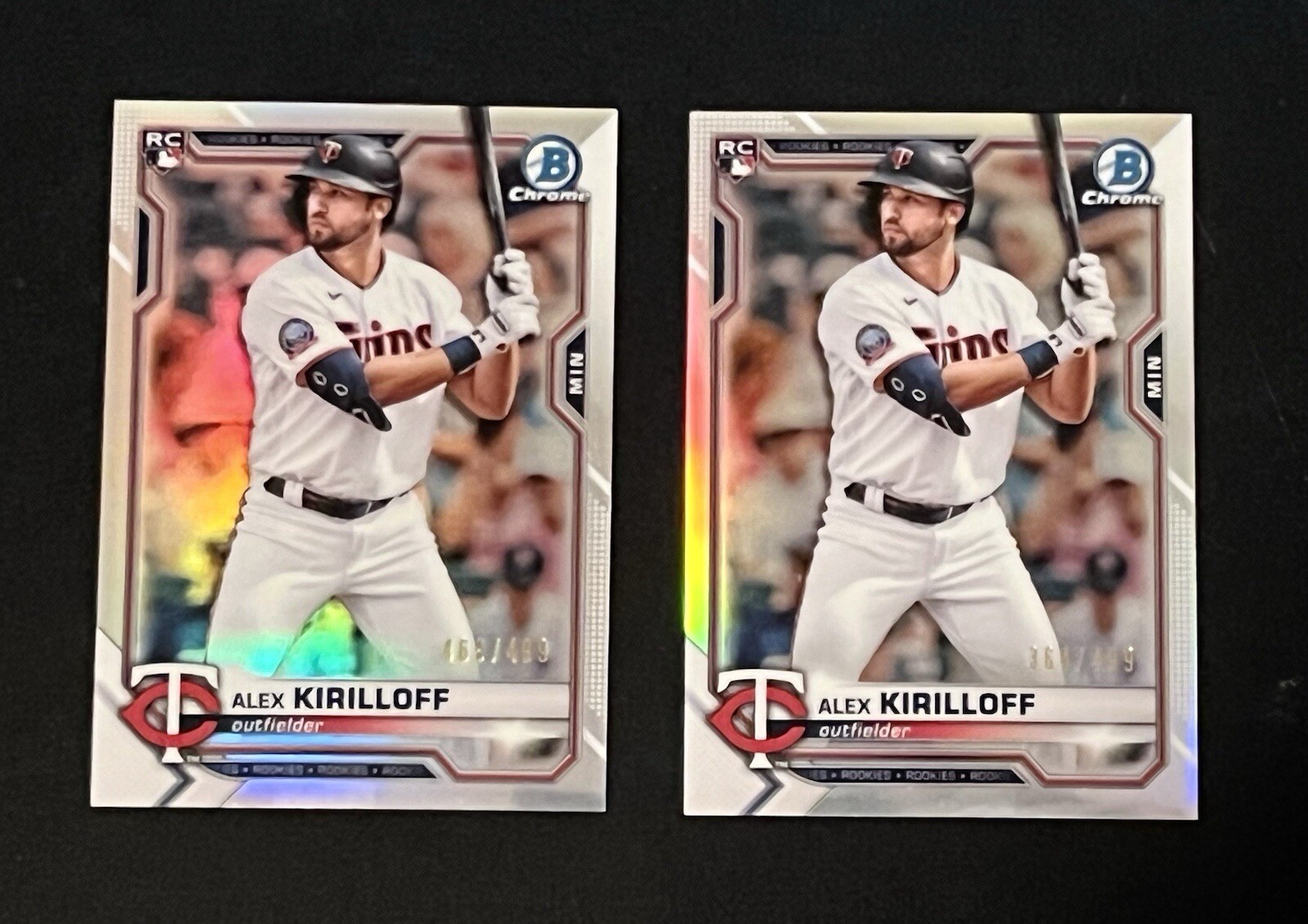 Two 2021 Bowman Chrome Refractor #3 Alex Kirilloff RC #/499