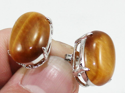 Natural Jade Tiger Eye Stone Stud Earrings for Women Party Accessories Jewelry - Picture 5 of 25