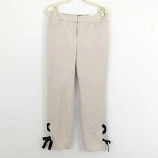 NEW Express Ankle Mid Rise Pants Size Medium Beige Black Bow Detail at the Leg