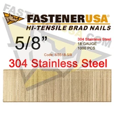 5/8" 18 Gauge Straight Brad Finish Nails Stainless Steel 18 ga (1,000 ct)