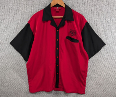 Strike Spare World Series of Poker Red & Black Satin Bowling Button Shirt XL