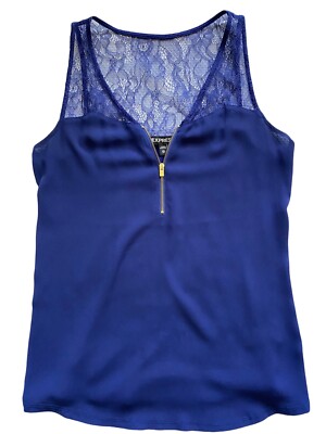 Express Sleeveless Blouse Tank Top Blue XS Lace Zipper