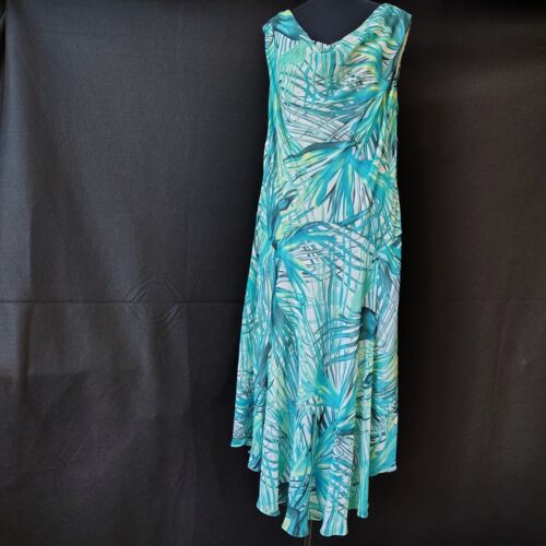 New Signature by Robbie Bee Maxi Dress Women’s 16W Cowl Neck Tropical Palm Blue