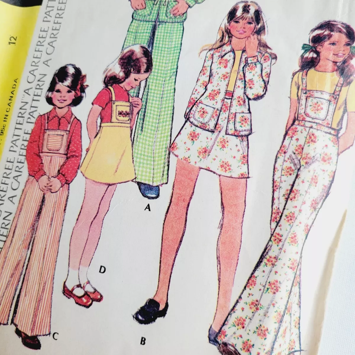 McCalls 4007 Vintage 70s Girls Clothing Pattern sz 12