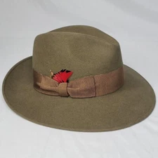 Holt Renfrew 100% Rabbit Fur Felt Fedora Hat ~ Olive Green ~ Size 6 7/8