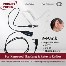 2x PTT Acoustic Earpiece for Kenwood, Baofeng & Retevis Radios UV-5R, TK-2100