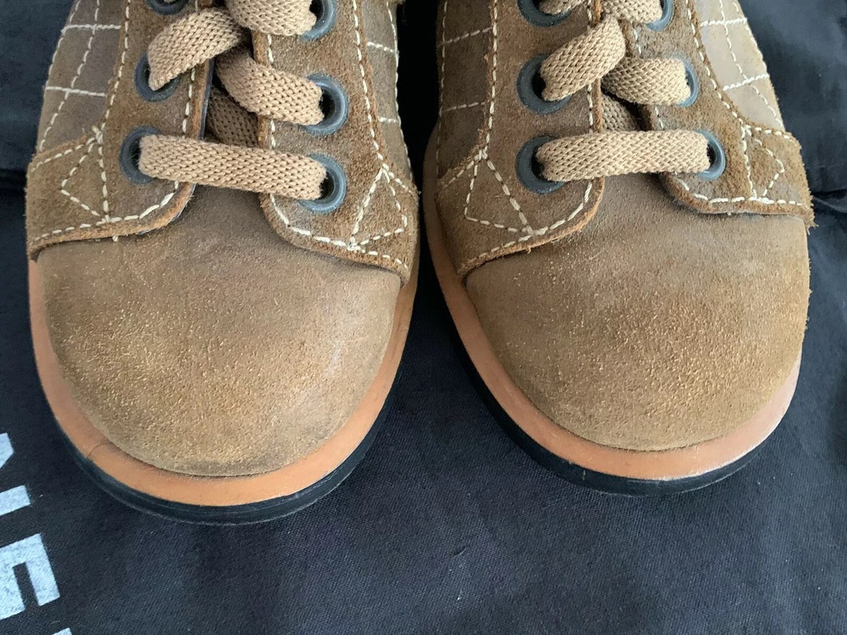 CHANEL 6.5 36.5 Suede Brown Laced Up Combat Ankle Boots Straps