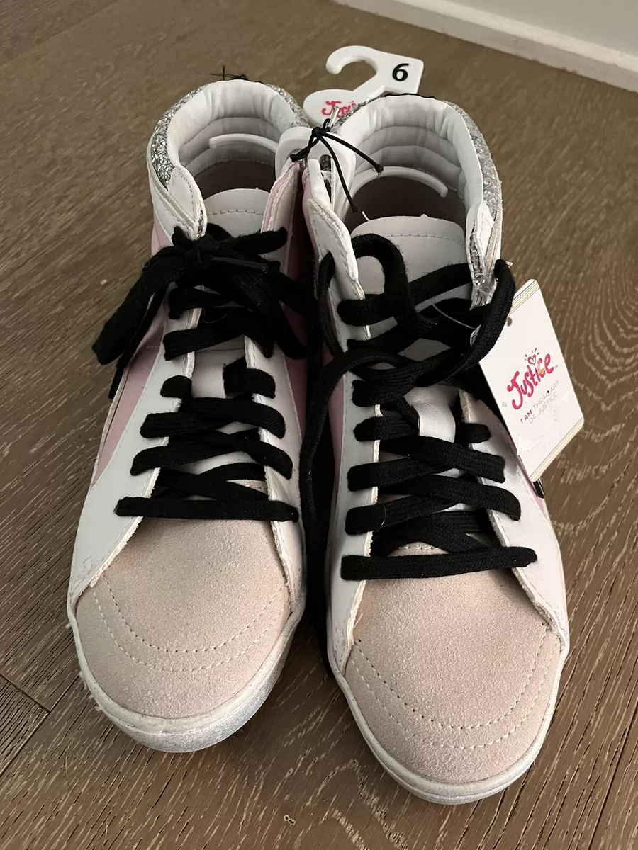 NWT New Justice Girls High Tops Athletic Sneakers Tennis Shoes Pink Gray Sz 6