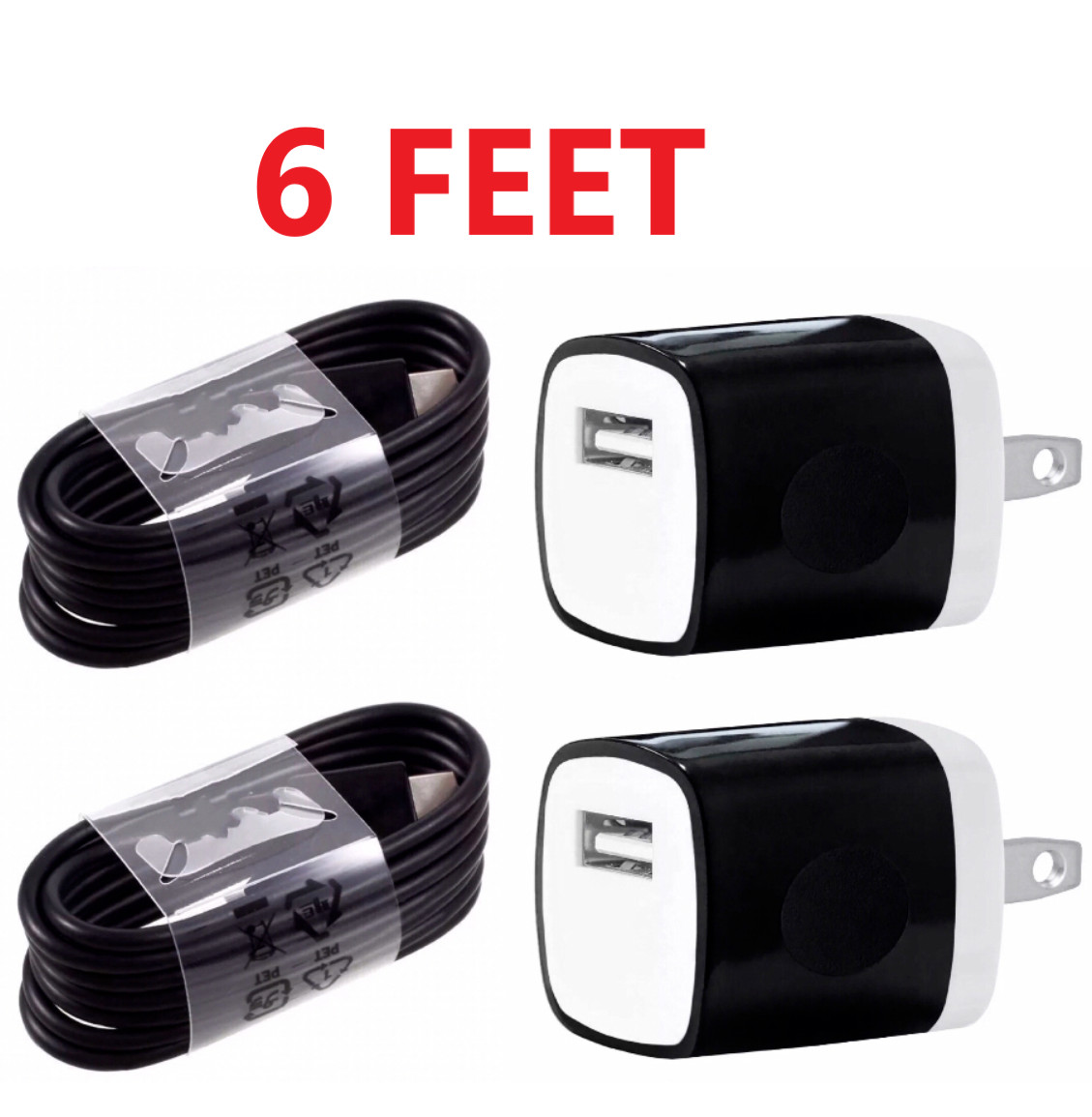 2X Black Wall AC Charger for iPhone 5S 6S 7 8 X 6FT Data Syn