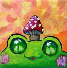 Frosch Acrylmalerei 10x10 cm Lustiges Tier Acrylgemälde auf Leinwand