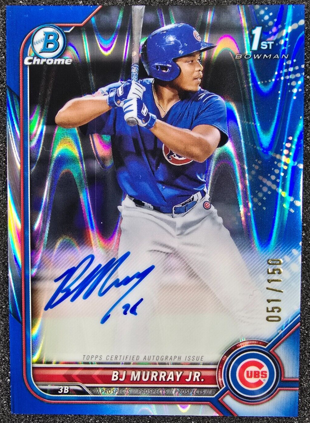 2022 Bowman Chrome 1st Blue RayWave Refractor Auto /150 BJ Murray Jr Cubs