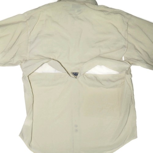 Columbia PFG Mens Medium Vented Short Sleeve Button Front Fishing Shirt Beige - Picture 7 of 7