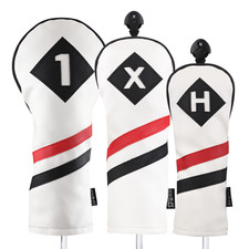 Majek Golf 1 X H Driver Wood Hybrid Headcover White Red Black Leather Style