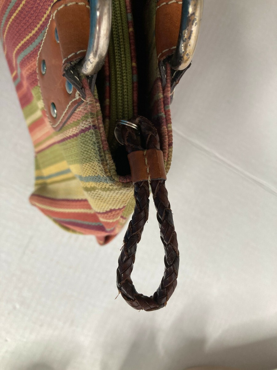 Fossil Purse Earthtones Stripe Canvas with Brown Leather Trim and 