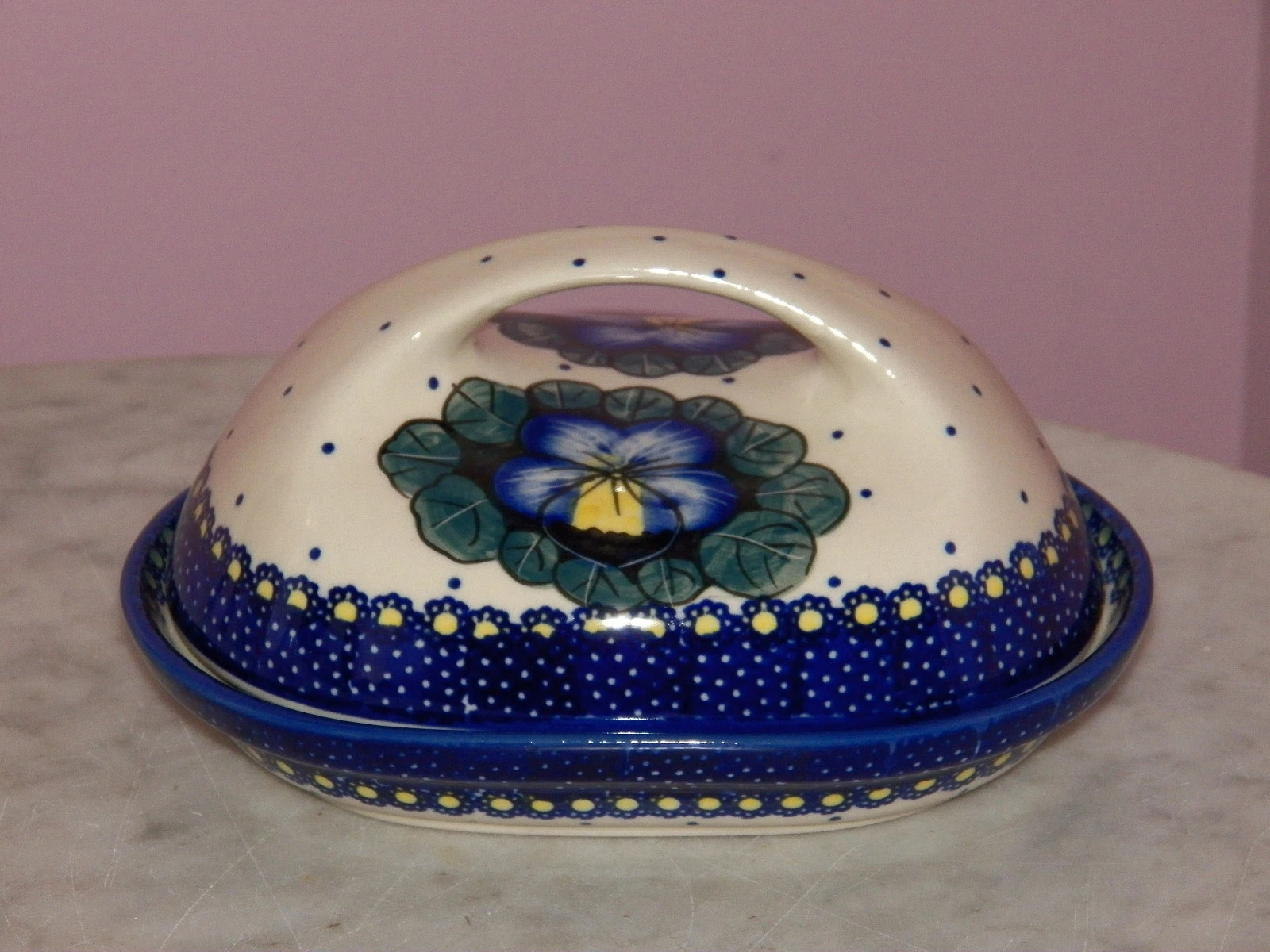 Polish Pottery Fancy Butter Dish! UNIKAT Signature Mila Pattern!