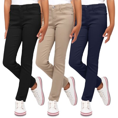 Girls Skinny Pants Stretch Chino Work School Uniform Cotton Stretch Zip Fly NEW