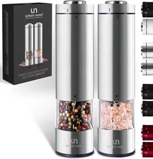 Electric Salt and Pepper Grinder Set - Battery Operated Stainless Steel Mill wit