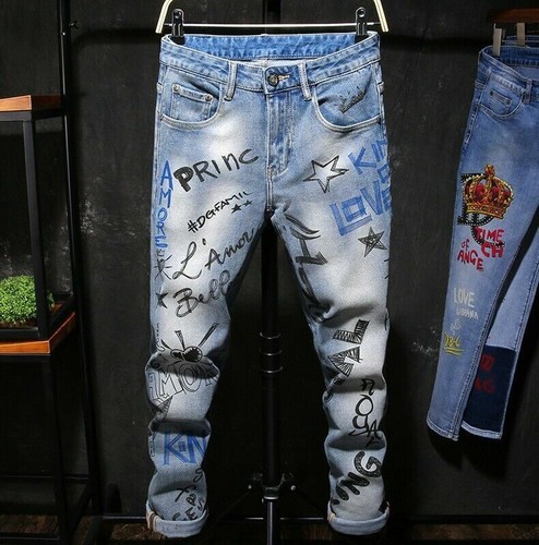 New Fashion Men's Graffiti Jeans Slim 