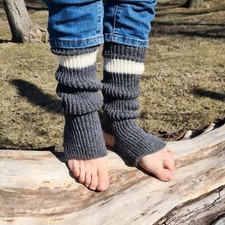 Gray Stirrup Leg Warmers with White Stripes