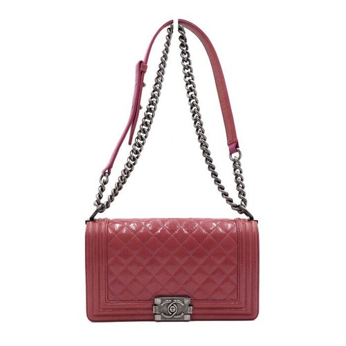 CHANEL Boy Pink Glossy Calf Medium Flap Chain Shoulder Bag A67086 152315351