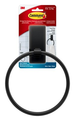 Command Bathroom Towel Ring Black No Tools Required Damage Free Installation
