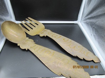 Vtg. Brass Spoon & Fork Wall Decor from Turkey 17'' Long