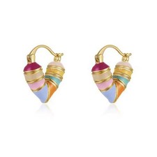 Enamel Heart Hoop Earrings for Women Colorful Dripping Oil