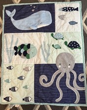 Lambs Ivy Oceania Crib Comforter QUILT Whale/Octopus/Fish Blue/Gray/White
