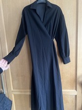 Womens Wrap Dress Size 8 BOOHOO Black Textured Long Sleeve V Neck Vgc Lined