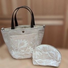 mina perhonen Carnival Beige Faux Suede Round Tote Bag  Shell Pouch Set, NWT