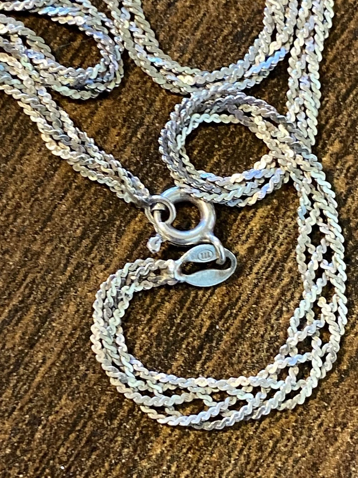 Collar trenzado de 3 hilos de plata de ley 925 estampado Milor vintage 4 g   Foto 2 de 4