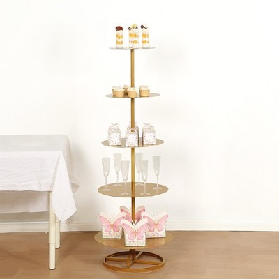 Gold 5-Tier 4.5 feet Round Metal Champagne Tower Stand Wedding Party Events