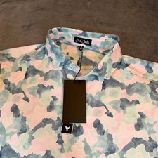 Bad Birdie Mirage Oasis Core Polo Shirt Pink Teal Blue Golf Mens Medium NWT