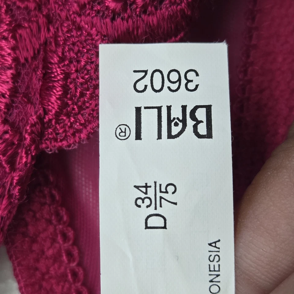 Sujetador para mujer Bali 34D magenta con aros de encaje correa con lazo sin forro Foto 3 de 4