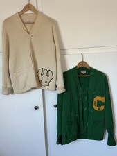 Distressed Vintage Wool Varsity Cardigan Lot of 2 Made In USA M/L Sands