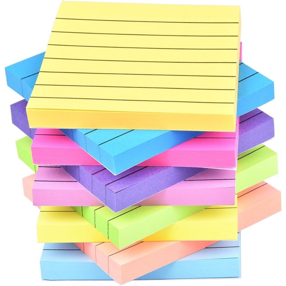 Lined Sticky Notes 3x3 Inch 9 Pack Bright Colors Self-Stick Memo Pads with Lines-image
