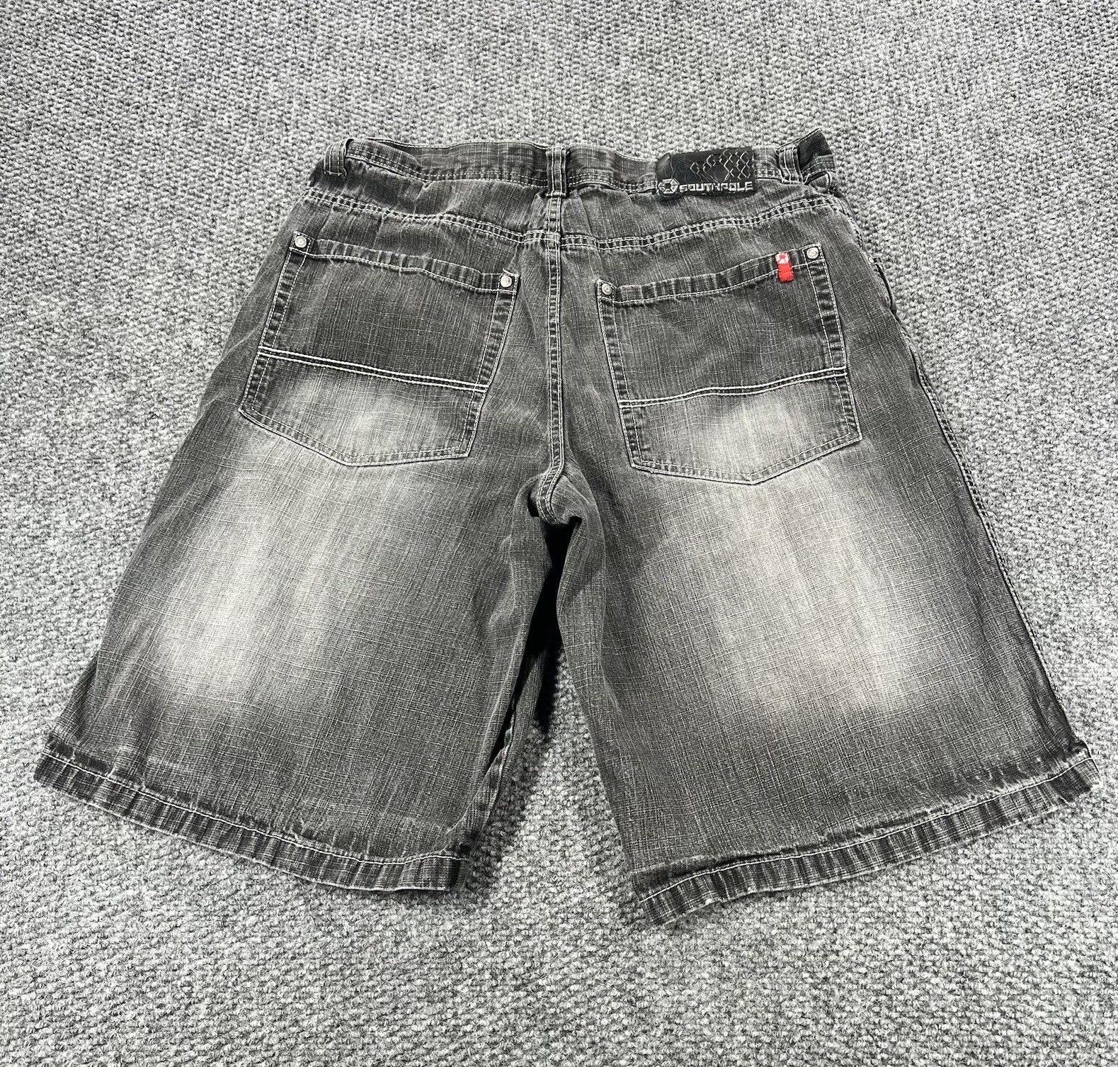Vintage Southpole Jean Shorts Men 38 Black Red Tab Baggy Hip Hop Jorts Y2K Wear