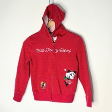Disney Parks Hooded Sweatshirt Zip-Up Christmas Sparkly Red Minnie Girls Size M