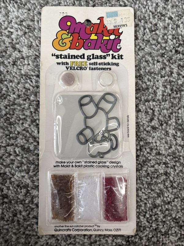 VTG 1978 Quincrafts Makit And Bakit Stained Glass Kit NEW
