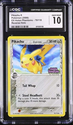 CGC 10 Pikachu 2006 EX Holon Phantoms 79/110 Reverse Holo Stamped Pokemon Card