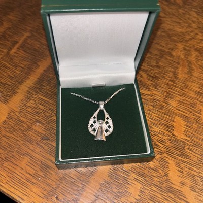 New - Solvar Sterling Silver Celtic Angel Dangle Necklace 4 Leaf Clovers