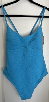 Women's Jacquard Textured High Leg Swimsuit - Shade & Shore Blue Large 12-14