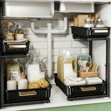 Under Sink Organizer 2 Packs Multi-Purpose Pull-Out Storage Organizers Slide out